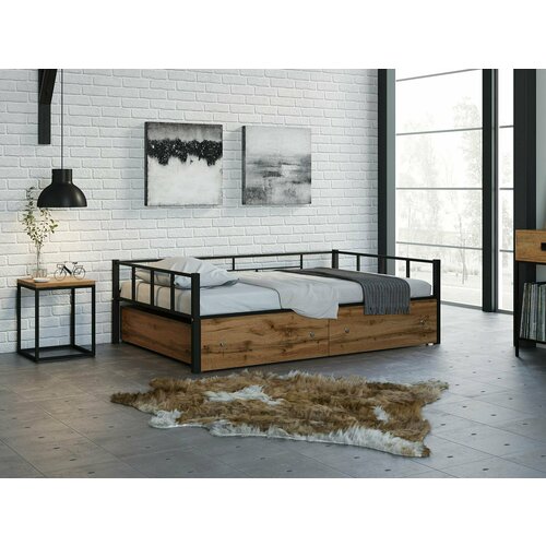 Односпальная кровать Арга 120 Черный ящики дуб крафт табак 26290₽