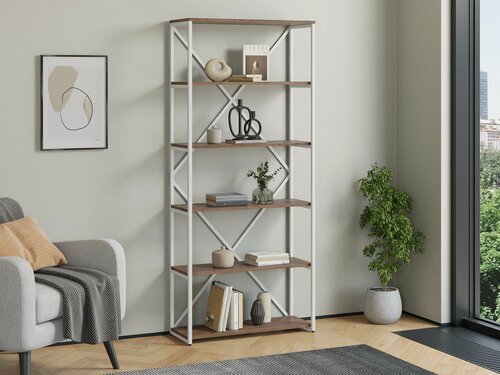 Изображение товара Стеллаж металлический Айсберг Лофт 80/6 Белый с полками дуб крафт табак