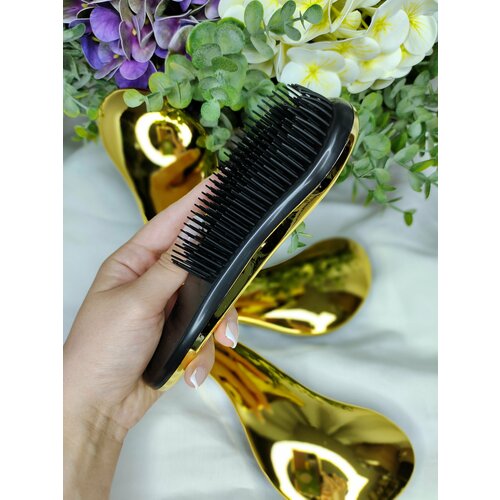 Расческа Detangler Brush для сухих и влажных волос профессиональная распутывающая цвет золото