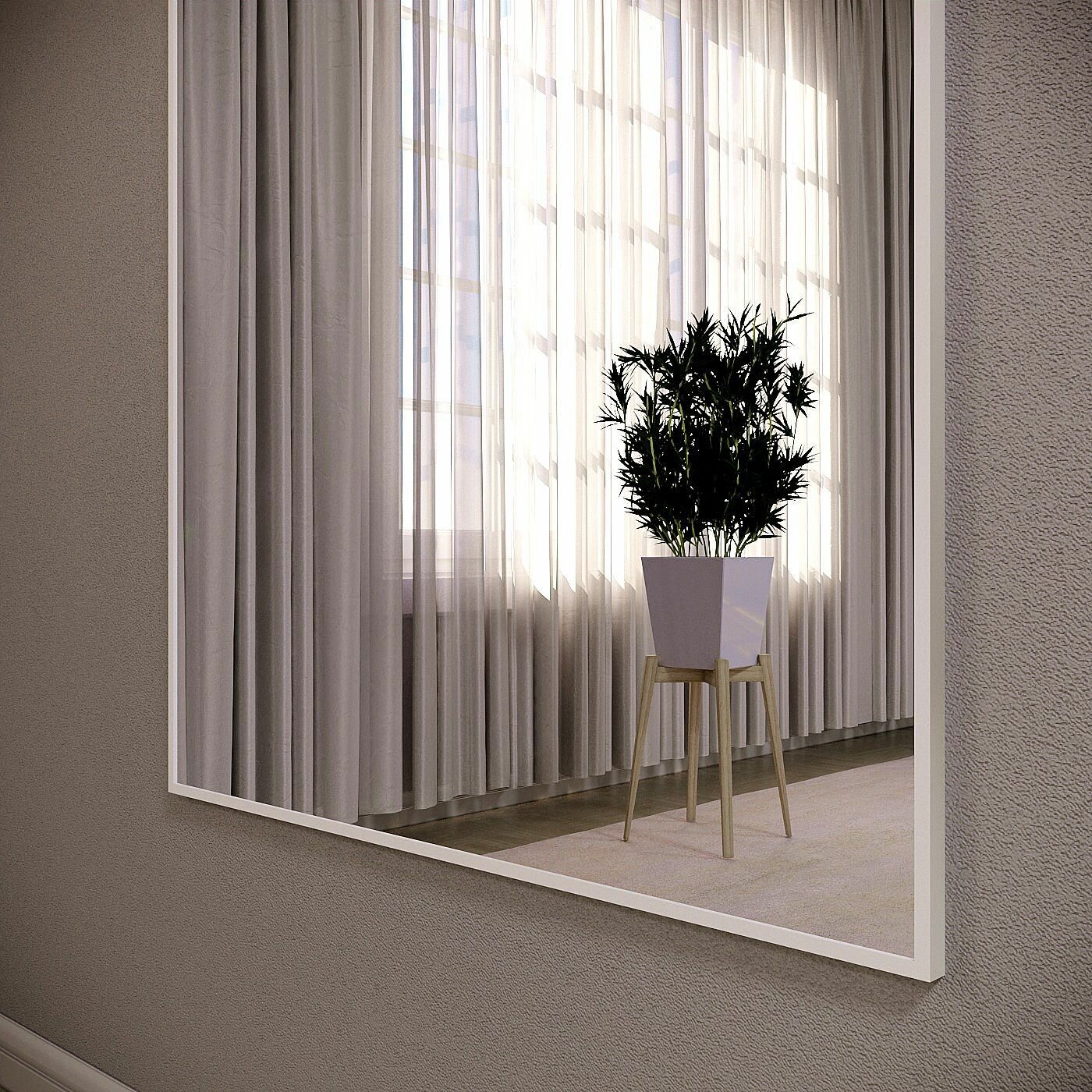 Зеркало настенное в алюминиевой раме ALUMIRROR, 200х70 см. Цвет: Белый - фотография № 4