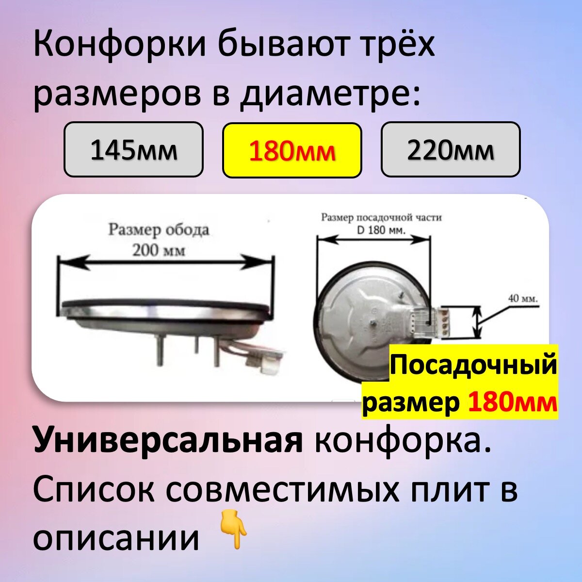 Конфорка чугунная с ободом 180 мм, 1.5 кВт — фото 1