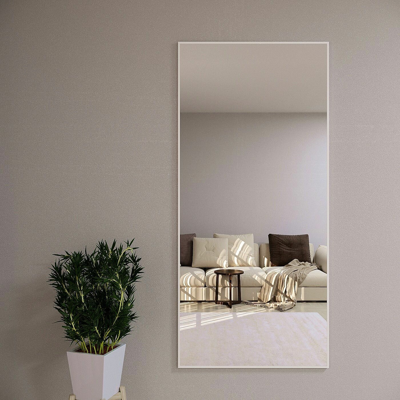 Зеркало настенное в алюминиевой раме ALUMIRROR, 180х80 см. Цвет: Белое - фотография № 1