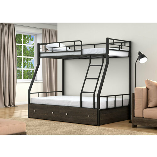 Двухъярусная кровать Раута Коричневый ящики дуб крафт белый