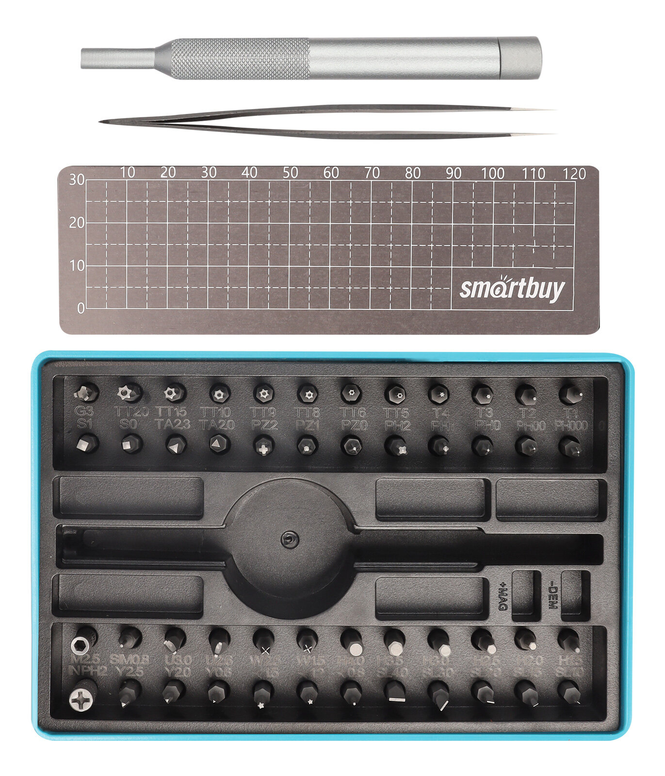фото Отвертка с набором бит (насадок) Smartbuy, 51 шт, отвертка, 48 бит, магн. мат, магнитный кейс S2