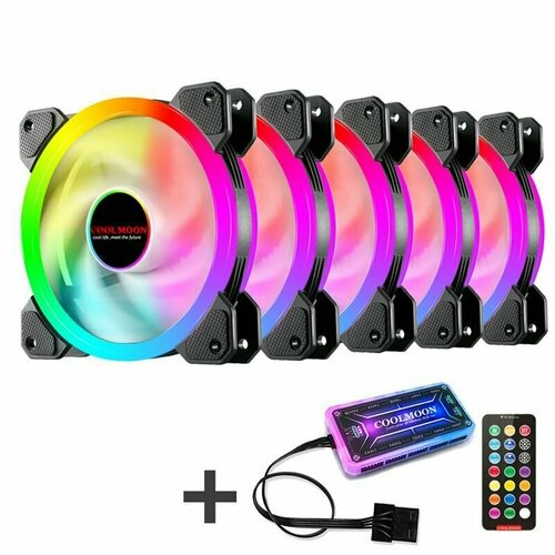 Кулер для ПК Cswur с RGB подсветкой 120mm 5*вентилятор+1*контроллер