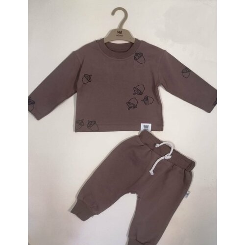 Комплект одежды  WOWO KIDS детский, лонгслив и брюки, повседневный стиль, размер 12-18 мес, коричневый