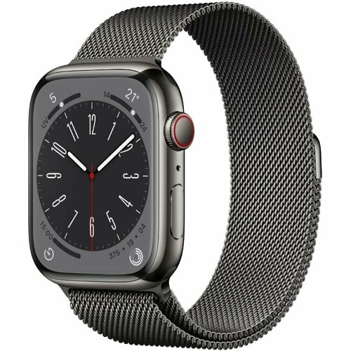 AppleWatch Series 8 GPS + Cellular 45mm Graphite Stainless Steel Case Smart Watch with Graphite Milanese Loop MNKY3ZA/A