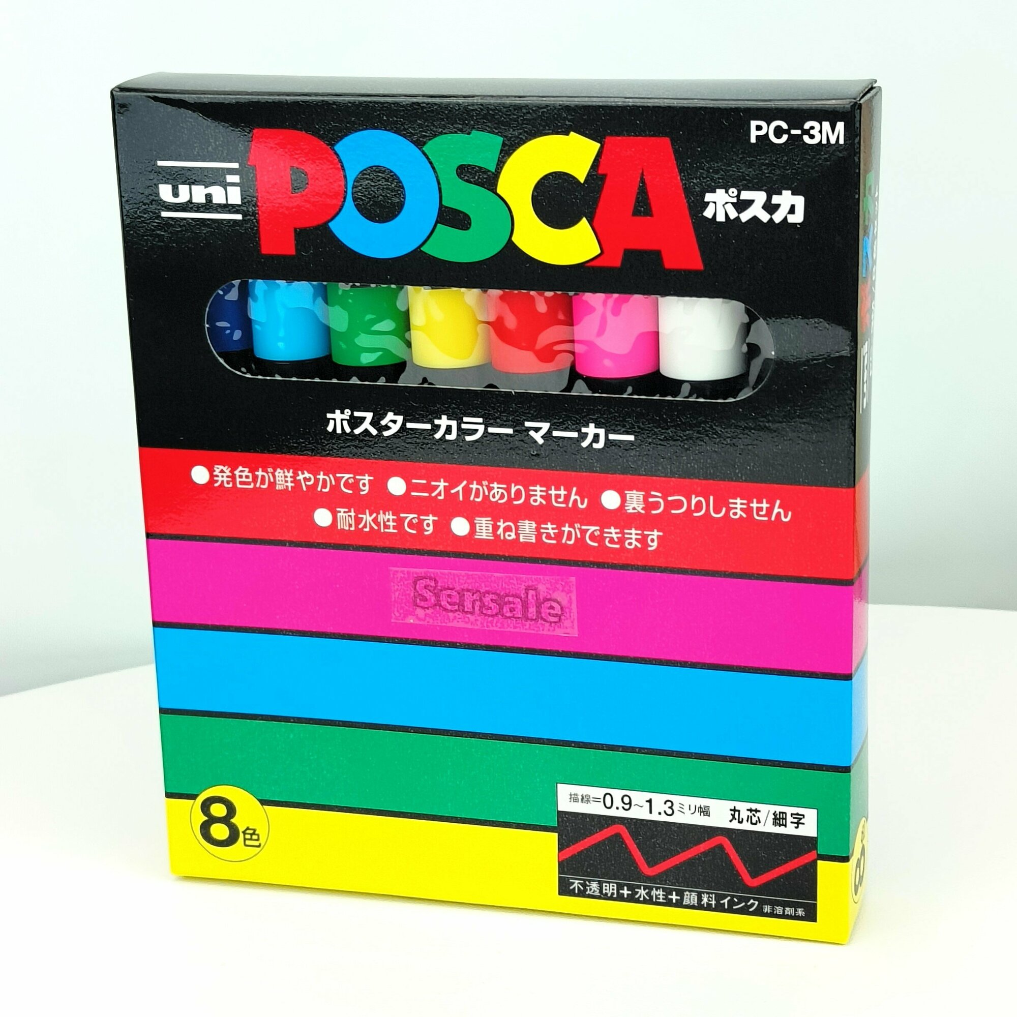 Маркеры UNI Posca PC-3M набор из 8 стандартных цветов толщина 0,9-1,3мм