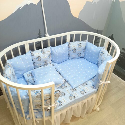 фото Комплект бортиков в кроватку из 15 предметов mamdis для новорожденных и малышей голубой mam.dis