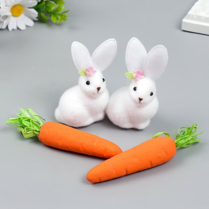 Сувенир "Зайчонок с морковкой" набор 4 шт 15х18 см микс