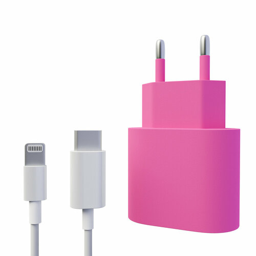 Сетевое зарядное устройство LIDER для айфона 20 Вт + кабель в комплекте / Быстрая зарядка 20 W для iPhone iPad AirPods, матовый розовый