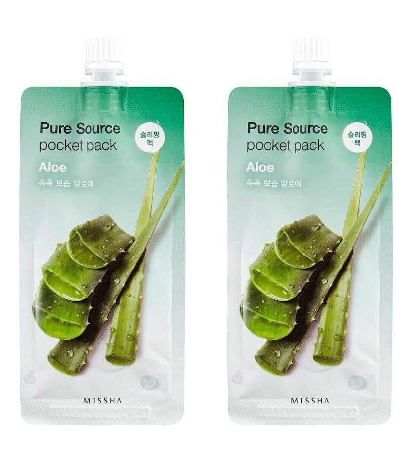 Маска кремовая ночная с экстрактом алоэ, Missha, Pure Source Pocket pack Aloe, 10 мл, 2 шт