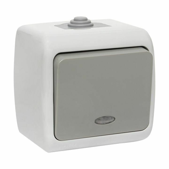 EFV10-121-30-54 Мурманск Выключатель 1 -клавишный с индикатором 10А IP54 серый EKF - фото №1