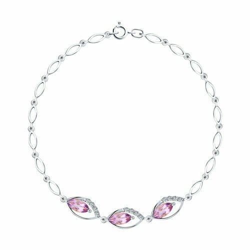 фото Браслет sokolov, серебро, 925 проба, родирование, аметист, фианит, длина 19 см.