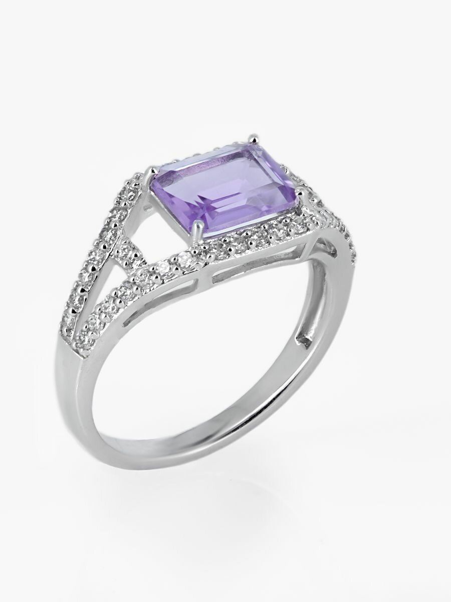 Кольцо L-Silver, серебро, 925 проба, родирование, аметист, фианит, размер 19, серебристый, фиолетовый, серый, белый