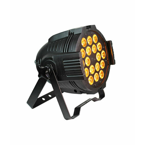 LED Multi Par 18 5-in-1 Прожектор LED Multi Par 18 5-in-1 Прожектор LED Multi Par, источник света: 18 LEDs 5-in-1 (RGBWA) по 15 Вт. Электронный диммер 0-100%. Строб. Угол раскрытия луча 35°. Управление: DMX512, каналы управления 5/9, автом