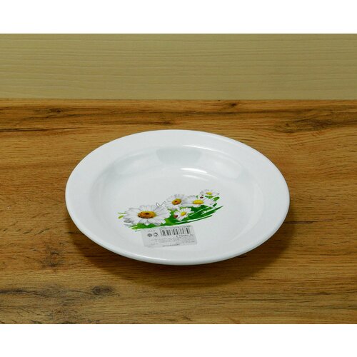 Тарелка эмалированная 0,3л белая с рисунком