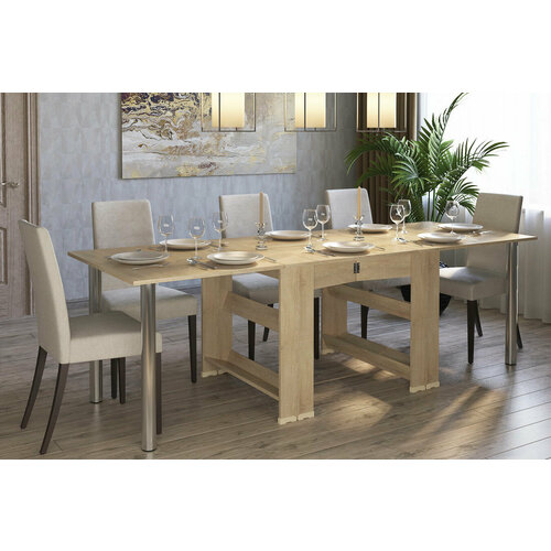 Стол-книжка 240 см с металлическими ножками и прямыми углами (цвет: дуб сонома)