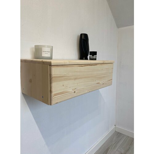 Навесная настенная полка с ящиком Консоль из массива в прихожую комнату спальню ширина 700 мм