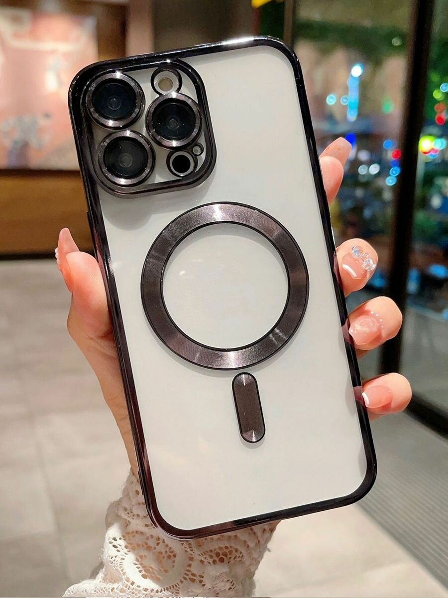 Противоударный чехол на iPhone 15 Pro (айфон 15 про) с защитой камеры и поддержкой беспроводной зарядки MagSafe, черный