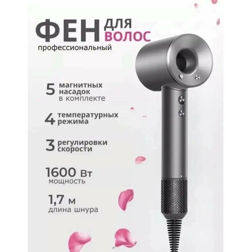 Фен для волос профессиональный мощный с магнитными насадкамисерый 488800₽