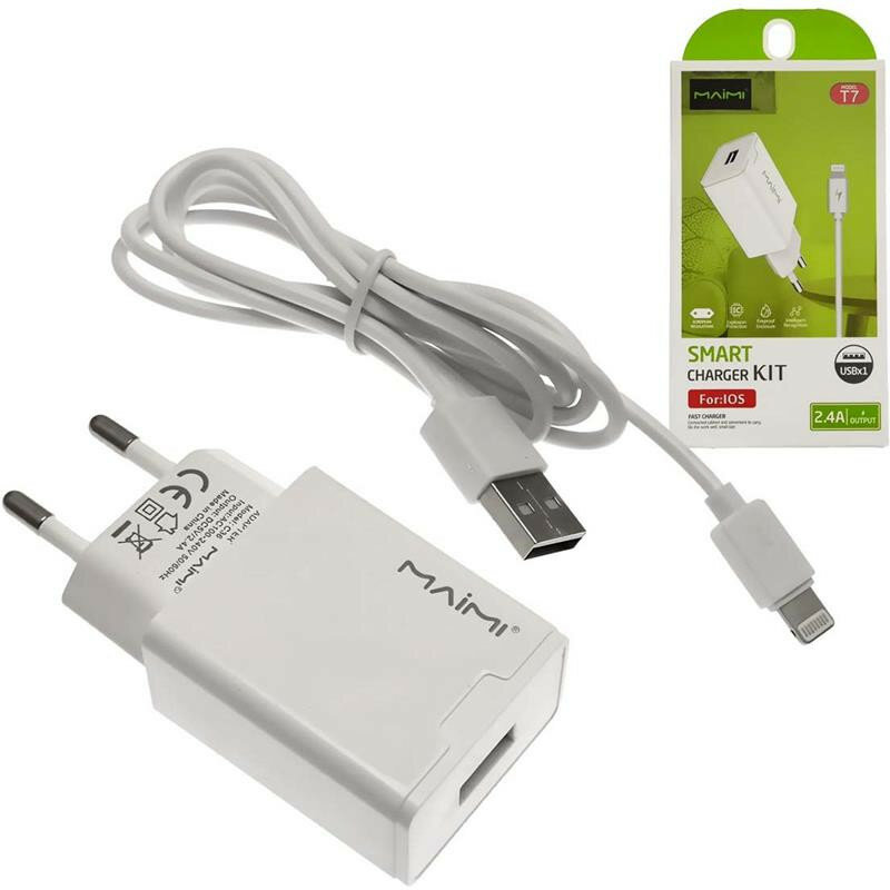 Сетевое зарядное устройство Maimi T7 USB 2.4 A с кабелем lightning 1 м