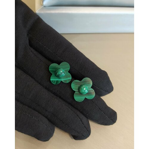 Серьги пусеты CoolStone COOLSTONE Серьги MAY дизайнерские премиум с высококачественным Малахитом, ручная работа, малахит, размер 15 мм, зеленый