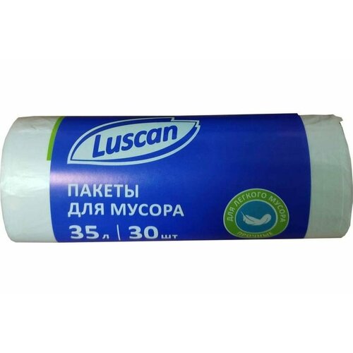 Мешки для мусора 35 л, белые, пнд, 6 мкм, в рулоне 30 шт, 48x55 см Luscan 1694307