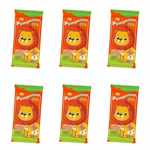 Pamperino Салфетки влажные Kids Mix детские с экстрактом ромашки и витамином Е, 8 шт, 6 уп
