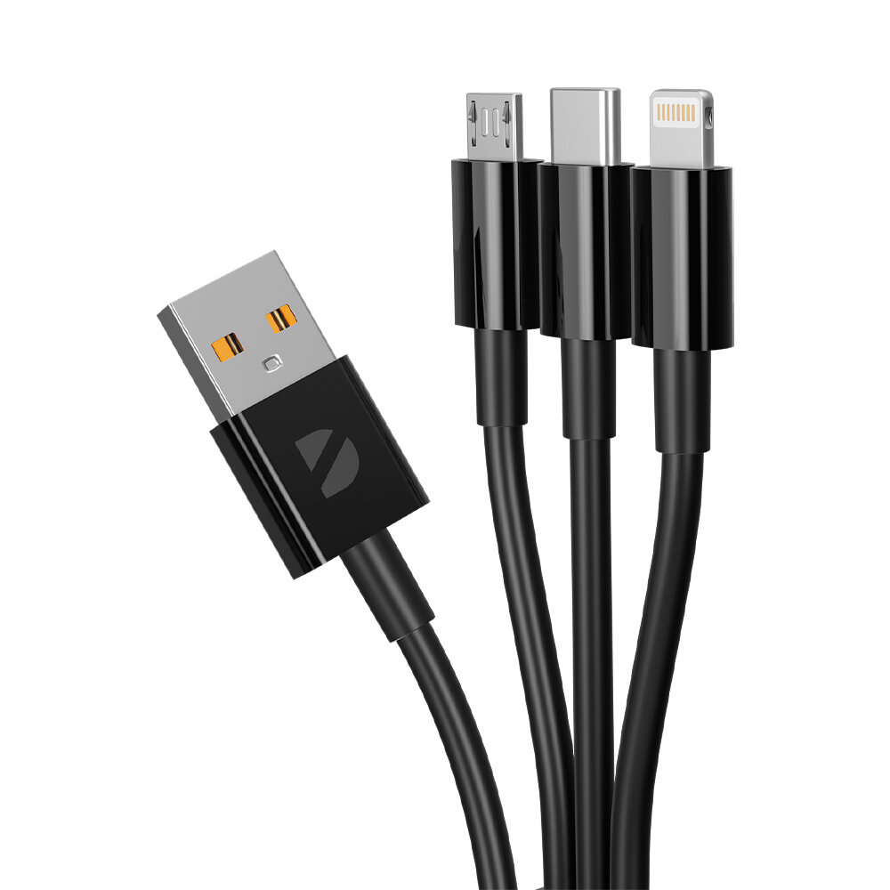 Дата-кабель 3 в 1: micro USB, Type-C, Ligthning, 1.2м, черный, Deppa, Deppa 72544