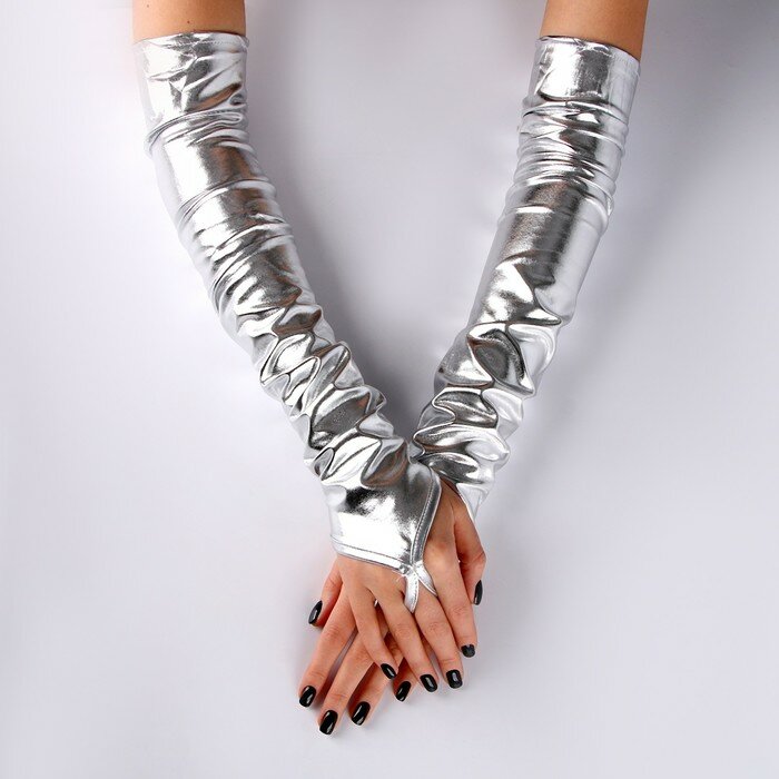 Карнавальный аксессуар перчатки-нарукавники, цвет серебро