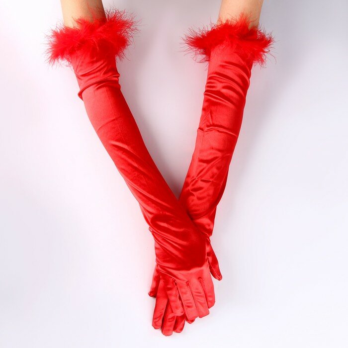 Страна Карнавалия Карнавальный аксессуар-перчатки с перьями, цвет красный
