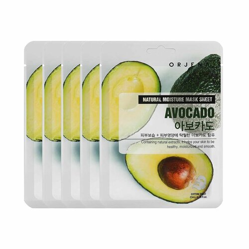 тканевая маска для лица с экстрактом авокадо orjena natural moisture mask sheet avocado 23 мл ORJENA Тканевая маска для лица с экстрактом авокадо Natural Moisture Mask Sheet Avocado (5 шт)