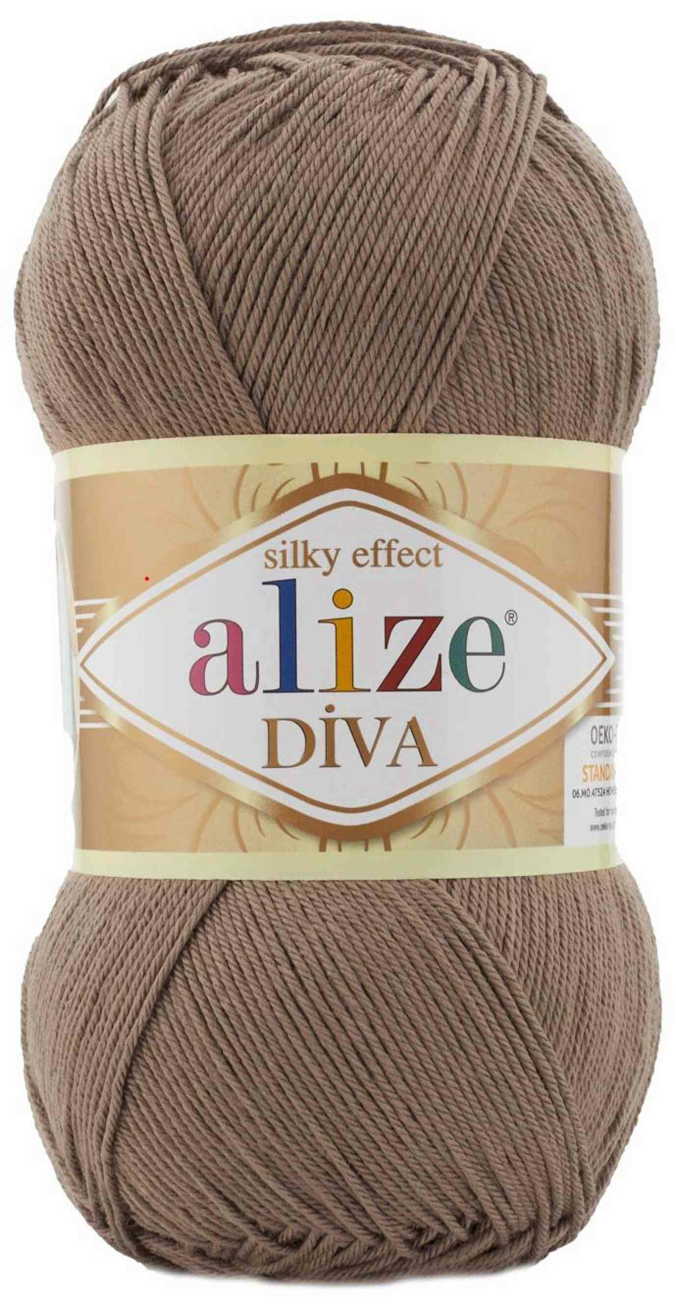 Пряжа Alize Diva молочно-коричневый (688) 100%микрофибра 350м 100г 1шт