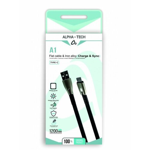 Кабель ALPHA-TECH A1 Charge & Sync USB to Type-C 2.4A ,1 метр, белый