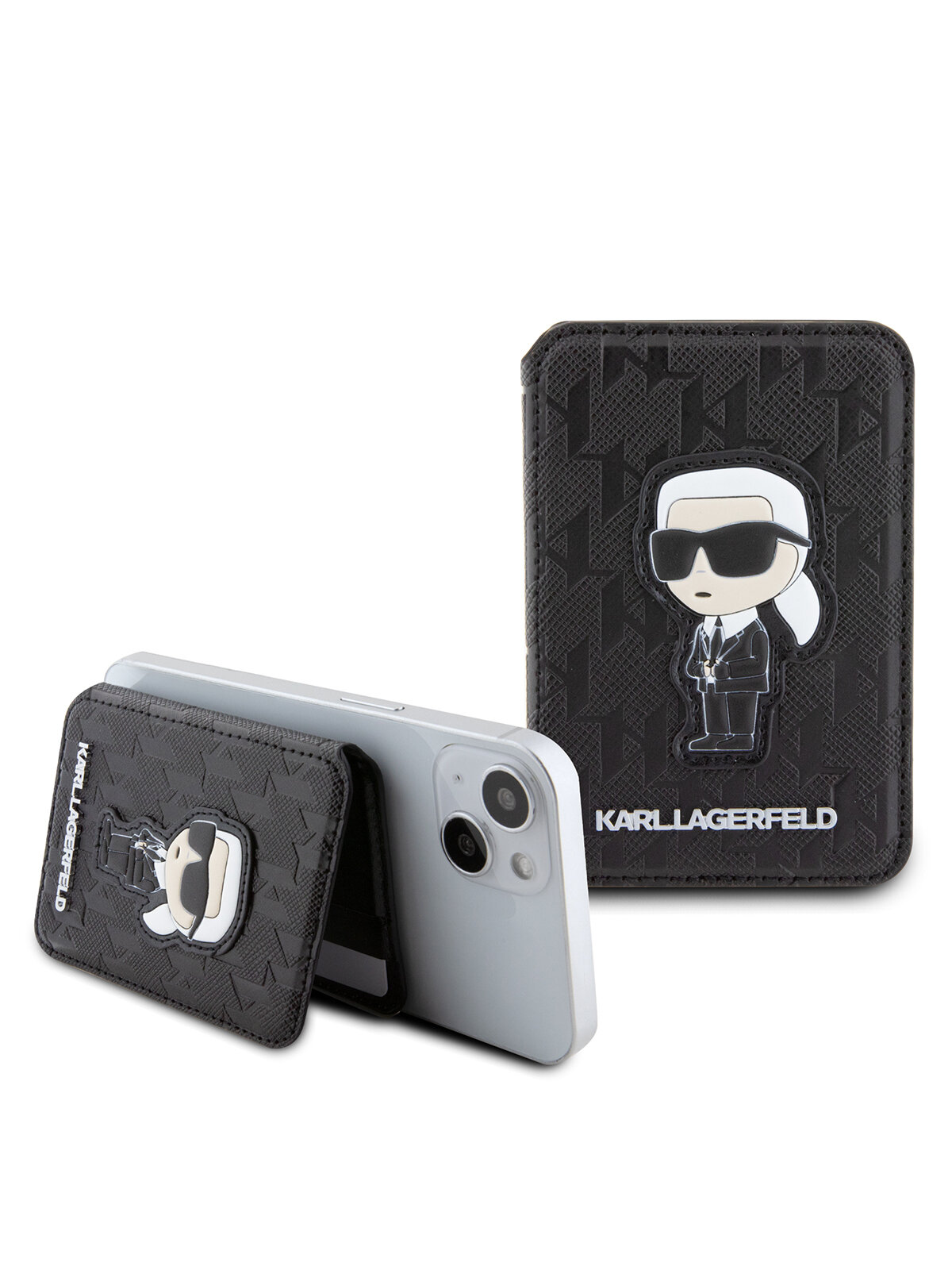 Lagerfeld магн. бумажник-стенд Wallet MagSafe Cardslot Stand Saffiano Monogram NFT Karl Ikonik Black