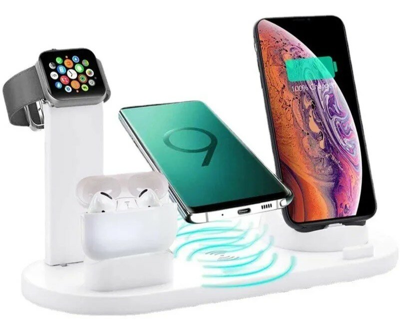 фото Беспроводная зарядка для iPhone и Android, 4 в 1, белая