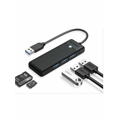 Концентратор ORICO USB-A с 3x USB-A, слотом для SD и Micro SD, черный (ORICO-PAPW3AT-U3-015-BK-EP)