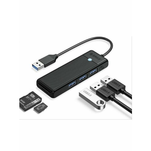 Концентратор ORICO USB-A с 3x USB-A слотом для SD и Micro SD черный ORICO-PAPW3AT-U3-015-BK-EP 112700₽