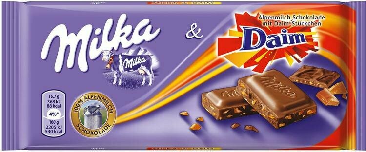 Молочный шоколад Milka Daim 100 гр Упаковка 22 шт