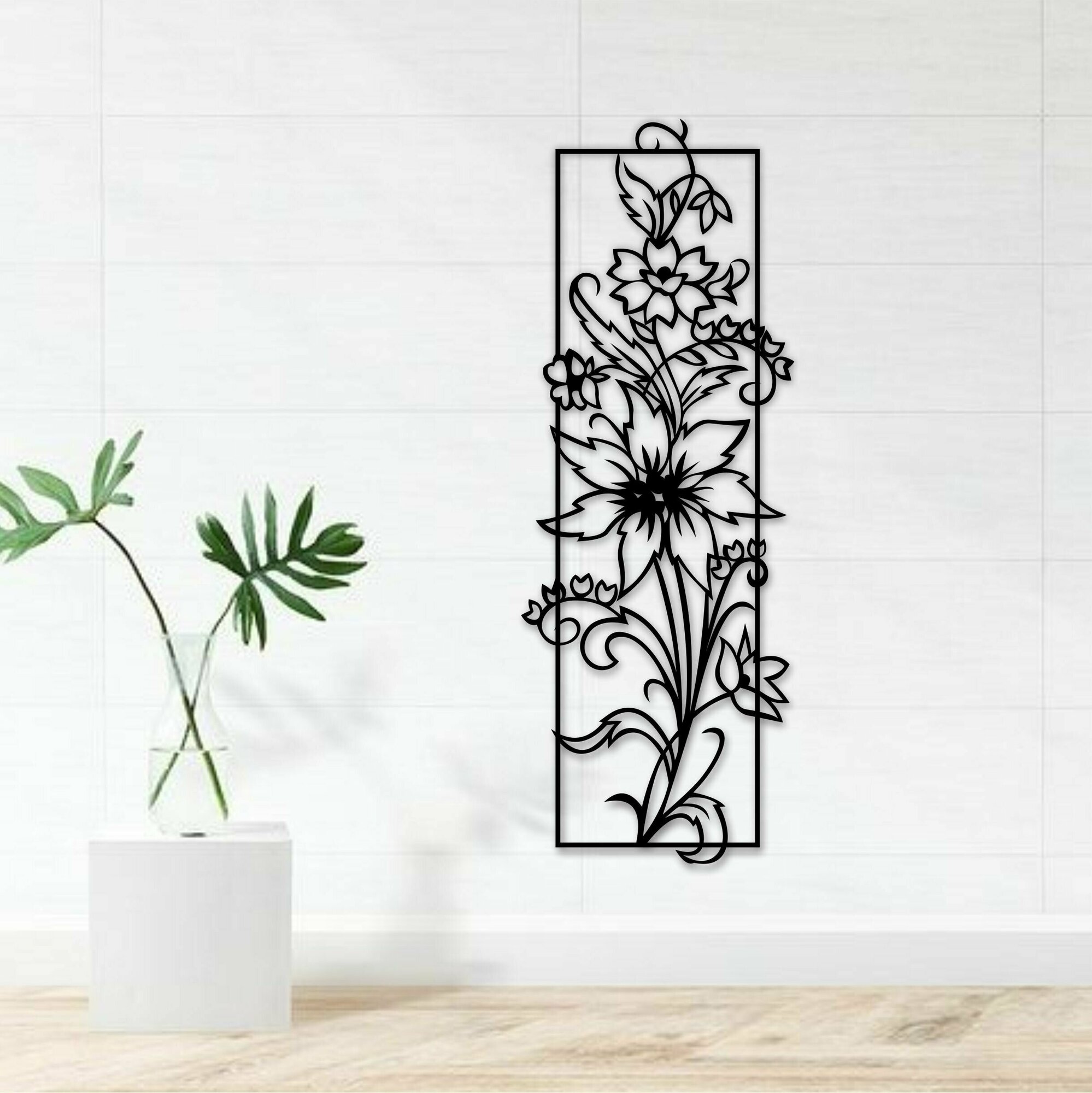 фото Панно настенное из дерева "Цветы" 60х22см / декор для дома