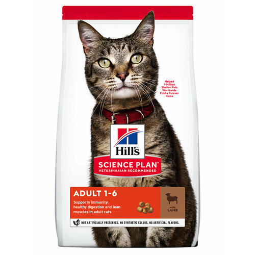 Корм сухой Hills Science Plan Cat Adult для взрослых кошек 1-6 лет, с ягненком, 10кг