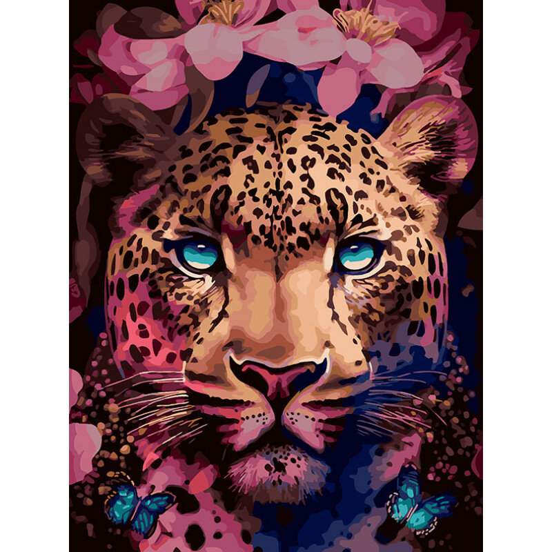 Картина по номерам на холсте Белоснежка "Цветочный леопард" / Живопись 30х40 см.
