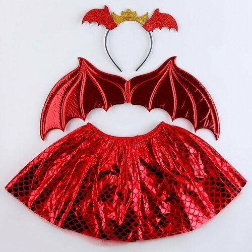 фото Карнавальный набор «зимний дракошка», цвет красный: крылья, юбка и ободок волшебная маска