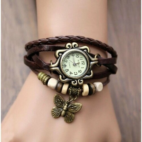 фото Наручные часы часы наручные кварцевые женские "бабочка", "hidde", белый, коричневый