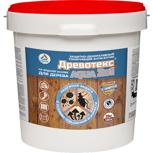 Антисептик для Дерева Краско Древотекс Aqua «3 в 1» 20кг Бесцветный, Водный, Атмосферостойкий, Тонирующий, Матовый.