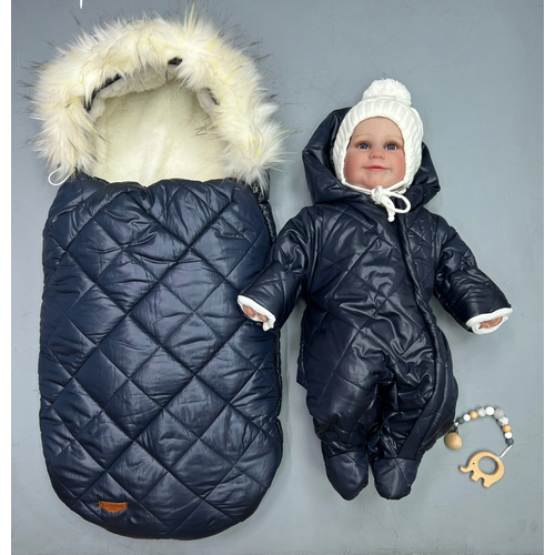 Зимний комплект конверт на выписку из роддома черный