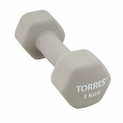 Гантель TORRES 3 кг. металл в неопреновой оболочке, серый