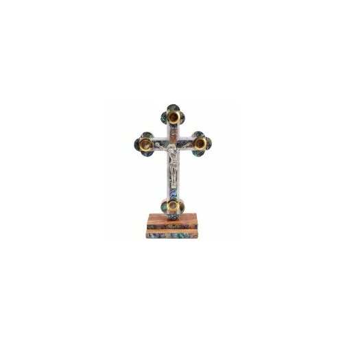 Крест Иерусалимский деревянный оливковый с перламутром 17 см с 4-мя святынями #165639