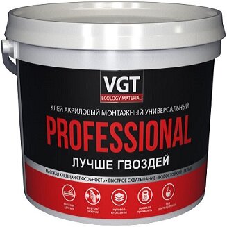 Клей Монтажный VGT Professional 3кг Белый, Акриловый, Универсальный / ВГТ Профессионал.